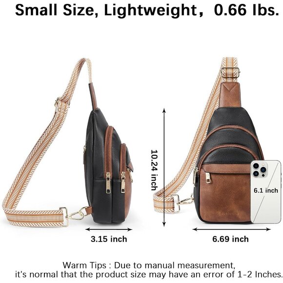 Women Black & Brown Imported PU Leather Small Crossbody Chest Sling Travel Bag - Picture 2 of 7